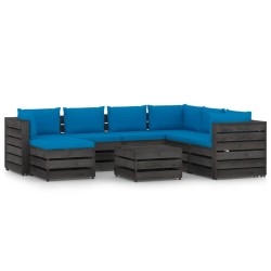 8-tlg. Garten-Lounge-Set mit Kissen Grau Imprägniertes Holz