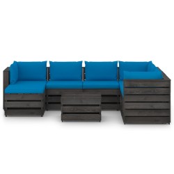 8-tlg. Garten-Lounge-Set mit Kissen Grau Imprägniertes Holz