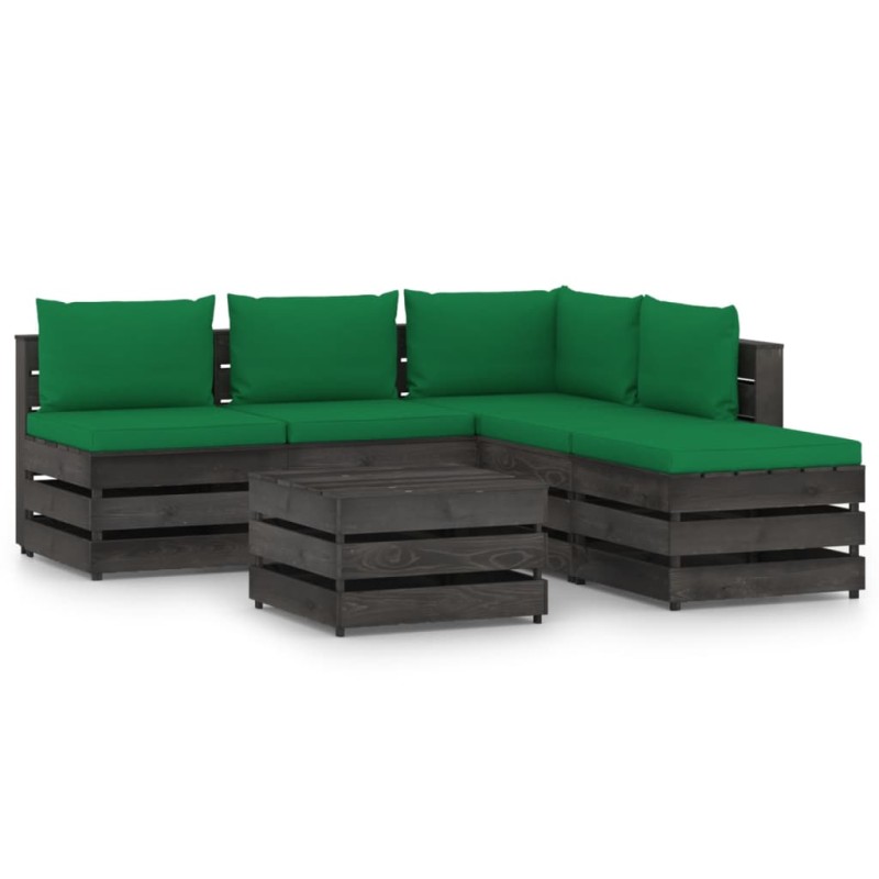 6-tlg. Garten-Lounge-Set mit Kissen Grau Imprägniertes Holz 6-tlg. Garten-Lounge-Set mit Kissen Grau Imprägniertes Holz
