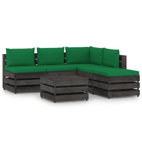 6-tlg. Garten-Lounge-Set mit Kissen Grau Imprägniertes Holz