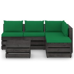 6-tlg. Garten-Lounge-Set mit Kissen Grau Imprägniertes Holz