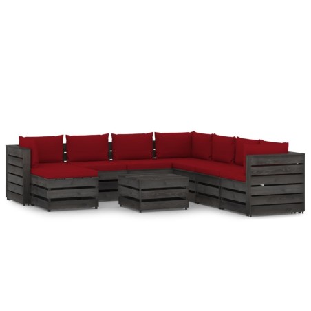 9-tlg. Garten-Lounge-Set mit Kissen Grau Imprägniertes Holz
