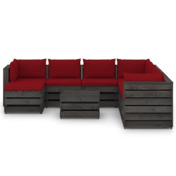 9-tlg. Garten-Lounge-Set mit Kissen Grau Imprägniertes Holz