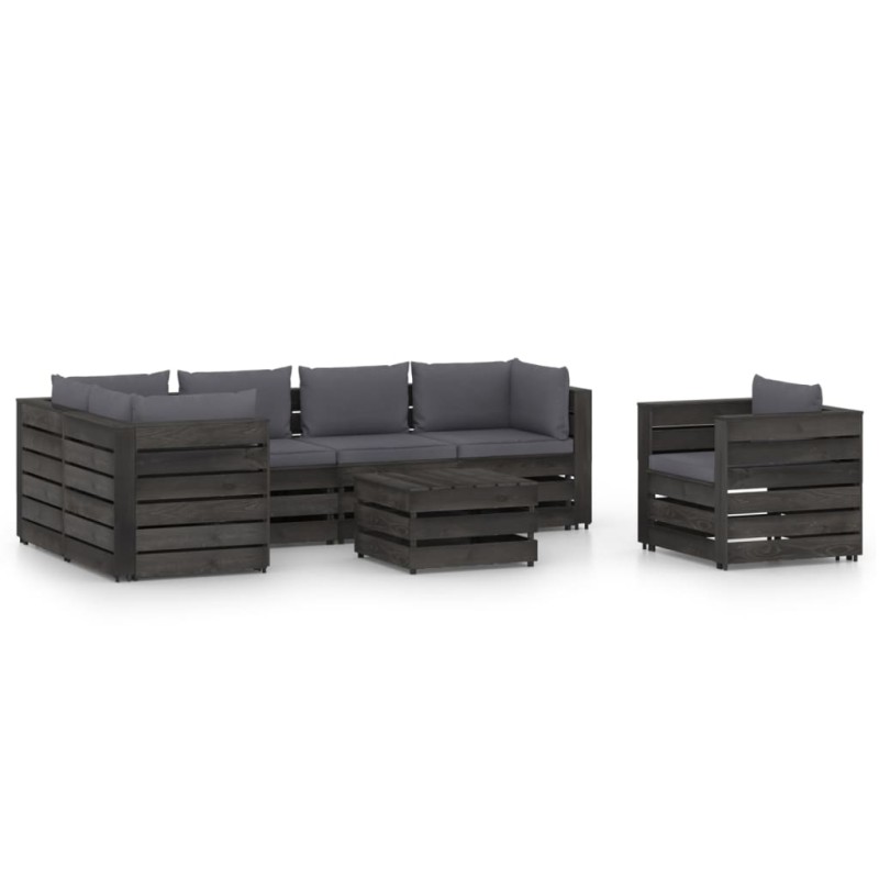7-tlg. Garten-Lounge-Set mit Kissen Grau Imprägniertes Holz 7-tlg. Garten-Lounge-Set mit Kissen Grau Imprägniertes Holz