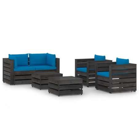 vidaXL 6-tlg. Garten-Lounge-Set mit Kissen Grau Imprägniertes Holz