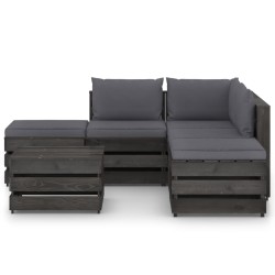 6-tlg. Garten-Lounge-Set mit Kissen Grau Imprägniertes Holz