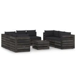 9-tlg. Garten-Lounge-Set mit Kissen Grau Imprägniertes Holz