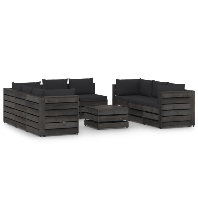 9-tlg. Garten-Lounge-Set mit Kissen Grau Imprägniertes Holz 9-tlg. Garten-Lounge-Set mit Kissen Grau Imprägniertes Holz