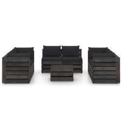 9-tlg. Garten-Lounge-Set mit Kissen Grau Imprägniertes Holz
