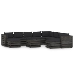 11-tlg. Garten-Lounge-Set mit Kissen Grau Imprägniertes Holz