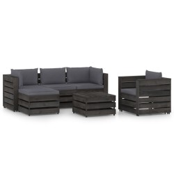 6-tlg. Garten-Lounge-Set mit Kissen Grau Imprägniertes Holz