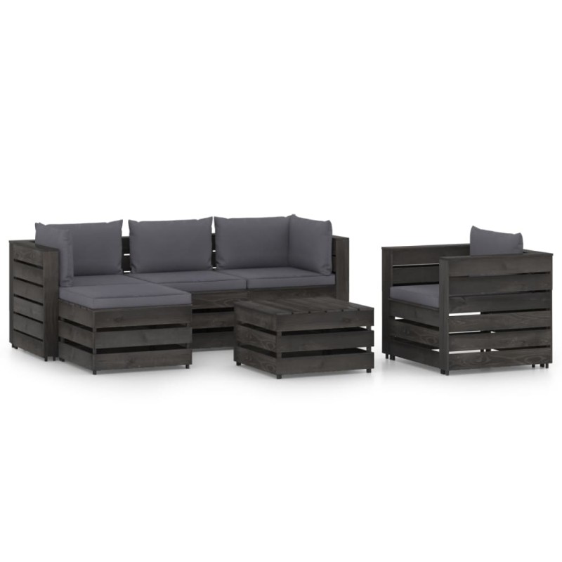 6-tlg. Garten-Lounge-Set mit Kissen Grau Imprägniertes Holz 6-tlg. Garten-Lounge-Set mit Kissen Grau Imprägniertes Holz