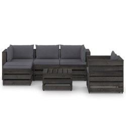 6-tlg. Garten-Lounge-Set mit Kissen Grau Imprägniertes Holz