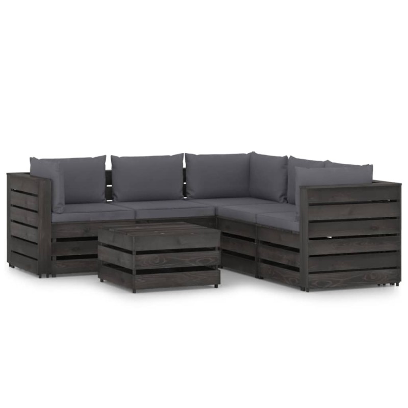 6-tlg. Garten-Lounge-Set mit Kissen Grau Imprägniertes Holz 6-tlg. Garten-Lounge-Set mit Kissen Grau Imprägniertes Holz
