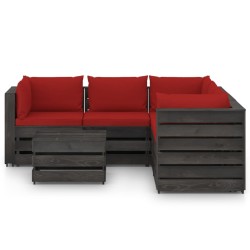 6-tlg. Garten-Lounge-Set mit Kissen Grau Imprägniertes Holz