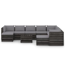 11-tlg. Garten-Lounge-Set mit Kissen Grau Imprägniertes Holz