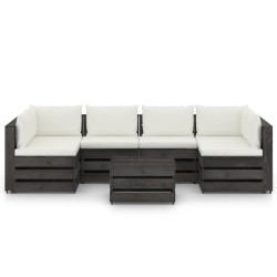 7-tlg. Garten-Lounge-Set mit Kissen Grau Imprägniertes Holz