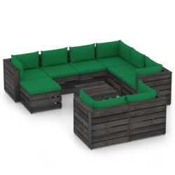 10-tlg. Garten-Lounge-Set mit Kissen Grau Imprägniertes Holz