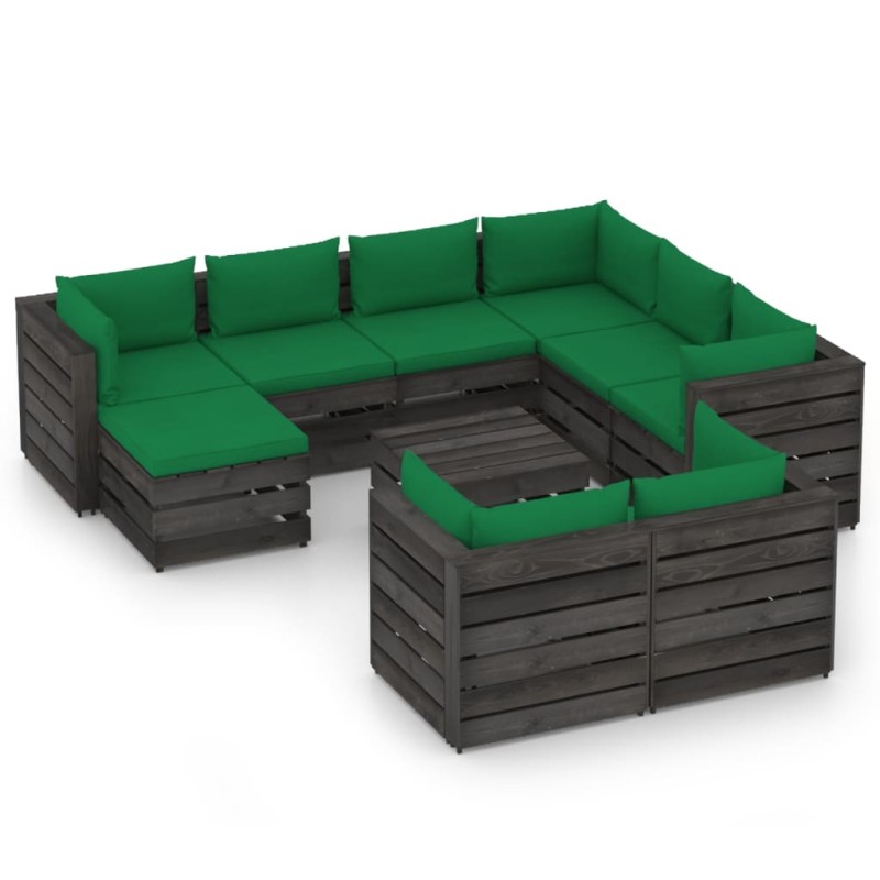 10-tlg. Garten-Lounge-Set mit Kissen Grau Imprägniertes Holz 10-tlg. Garten-Lounge-Set mit Kissen Grau Imprägniertes Holz
