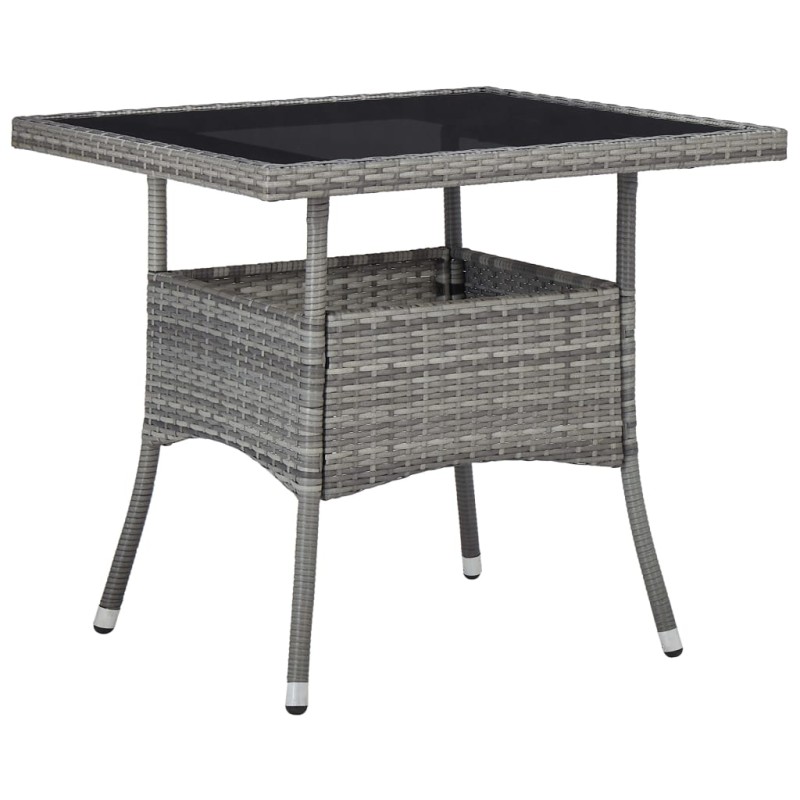 Garten-Esstisch Grau Poly Rattan und Glas Garten-Esstisch Grau Poly Rattan und Glas