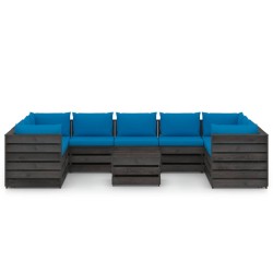 10-tlg. Garten-Lounge-Set mit Kissen Grau Imprägniertes Holz