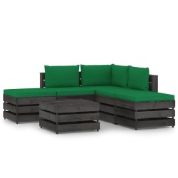 6-tlg. Garten-Lounge-Set mit Kissen Grau Imprägniertes Holz