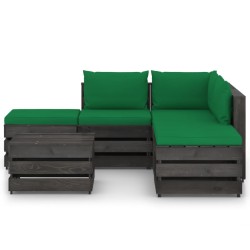 6-tlg. Garten-Lounge-Set mit Kissen Grau Imprägniertes Holz