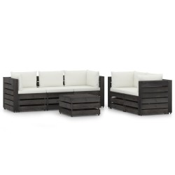 6-tlg. Garten-Lounge-Set mit Kissen Grau Imprägniertes Holz