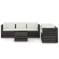 6-tlg. Garten-Lounge-Set mit Kissen Grau Imprägniertes Holz