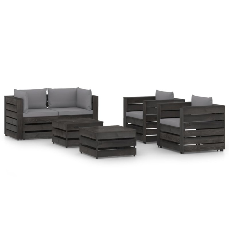 6-tlg. Garten-Lounge-Set mit Kissen Grau Imprägniertes Holz 6-tlg. Garten-Lounge-Set mit Kissen Grau Imprägniertes Holz