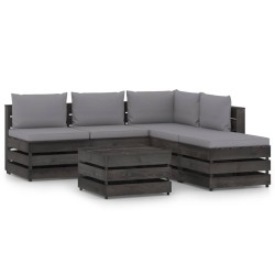 6-tlg. Garten-Lounge-Set mit Kissen Grau Imprägniertes Holz