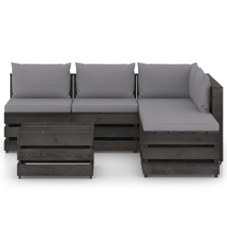6-tlg. Garten-Lounge-Set mit Kissen Grau Imprägniertes Holz