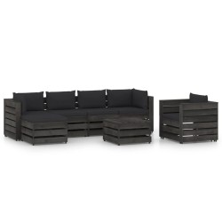 7-tlg. Garten-Lounge-Set mit Kissen Grau Imprägniertes Holz