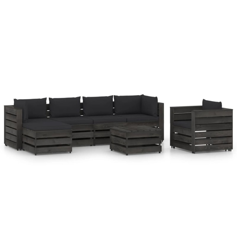 7-tlg. Garten-Lounge-Set mit Kissen Grau Imprägniertes Holz 7-tlg. Garten-Lounge-Set mit Kissen Grau Imprägniertes Holz
