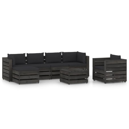 7-tlg. Garten-Lounge-Set mit Kissen Grau Imprägniertes Holz
