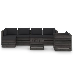 7-tlg. Garten-Lounge-Set mit Kissen Grau Imprägniertes Holz