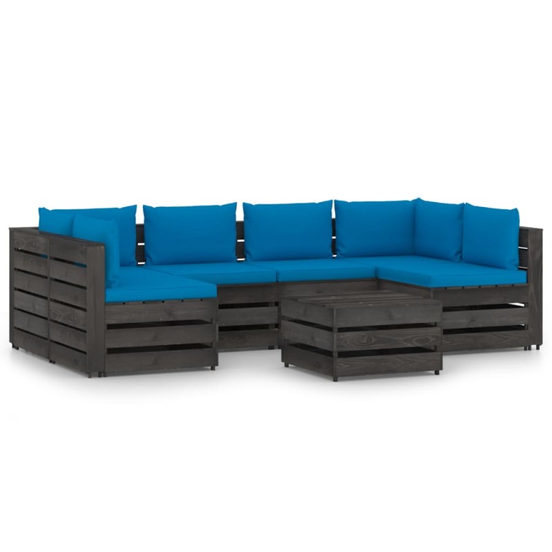 7-tlg. Garten-Lounge-Set mit Kissen Grau Imprägniertes Holz 7-tlg. Garten-Lounge-Set mit Kissen Grau Imprägniertes Holz
