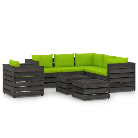 8-tlg. Garten-Lounge-Set mit Kissen Grau Imprägniertes Holz