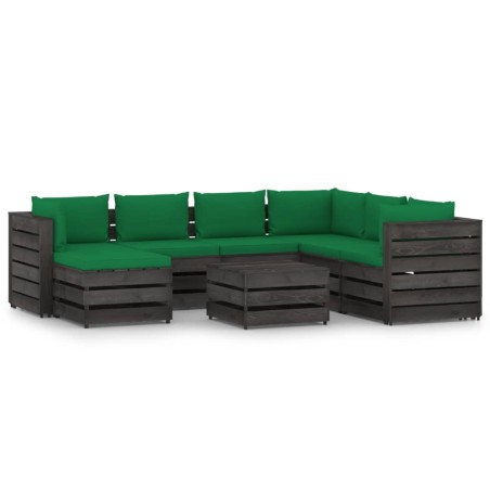 8-tlg. Garten-Lounge-Set mit Kissen Grau Imprägniertes Holz