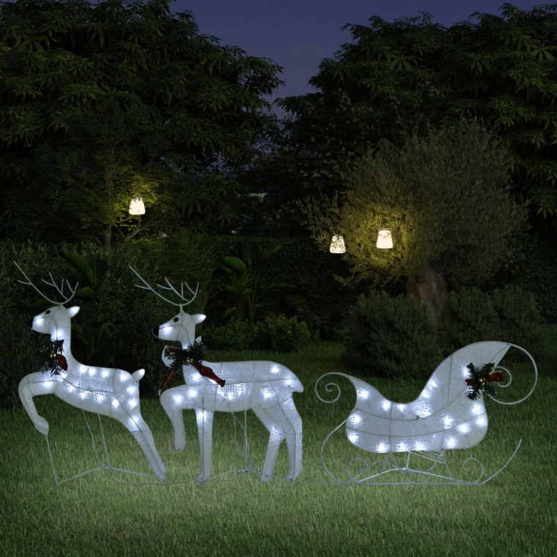 vidaXL Rentier mit Schlitten Weihnachtsdekoration 60 LEDs Outdoor Weiß vidaXL Rentier mit Schlitten Weihnachtsdekoration 60 LEDs Outdoor Weiß