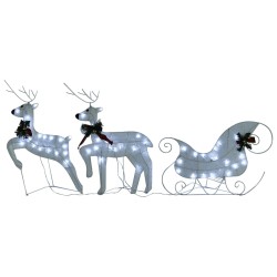 vidaXL Rentier mit Schlitten Weihnachtsdekoration 60 LEDs Outdoor Weiß