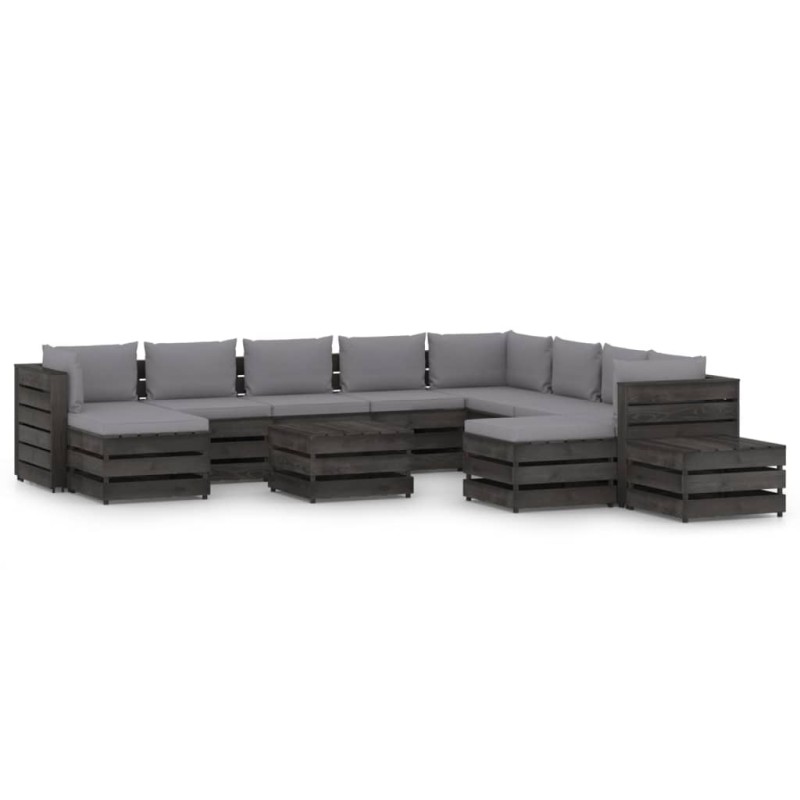 12-tlg. Garten-Lounge-Set mit Kissen Grau Imprägniertes Holz 12-tlg. Garten-Lounge-Set mit Kissen Grau Imprägniertes Holz