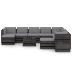 12-tlg. Garten-Lounge-Set mit Kissen Grau Imprägniertes Holz