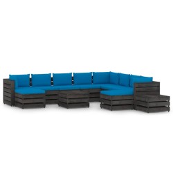 12-tlg. Garten-Lounge-Set mit Kissen Grau Imprägniertes Holz