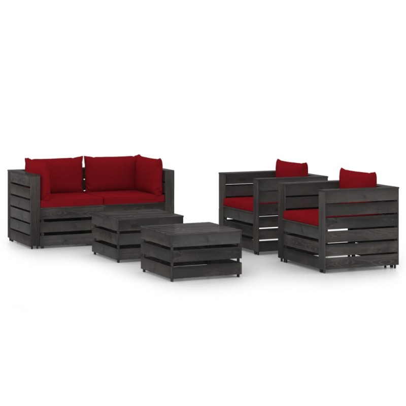 6-tlg. Garten-Lounge-Set mit Kissen Grau Imprägniertes Holz 6-tlg. Garten-Lounge-Set mit Kissen Grau Imprägniertes Holz