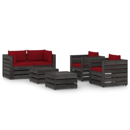 6-tlg. Garten-Lounge-Set mit Kissen Grau Imprägniertes Holz