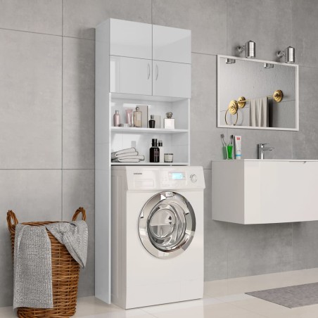 Waschmaschinenschrank Hochglanz-Weiß 64x25,5x190 cm