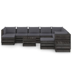 12-tlg. Garten-Lounge-Set mit Kissen Grau Imprägniertes Holz
