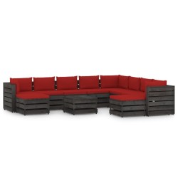 11-tlg. Garten-Lounge-Set mit Kissen Grau Imprägniertes Holz
