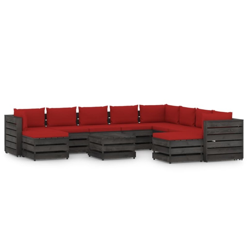 11-tlg. Garten-Lounge-Set mit Kissen Grau Imprägniertes Holz 11-tlg. Garten-Lounge-Set mit Kissen Grau Imprägniertes Holz